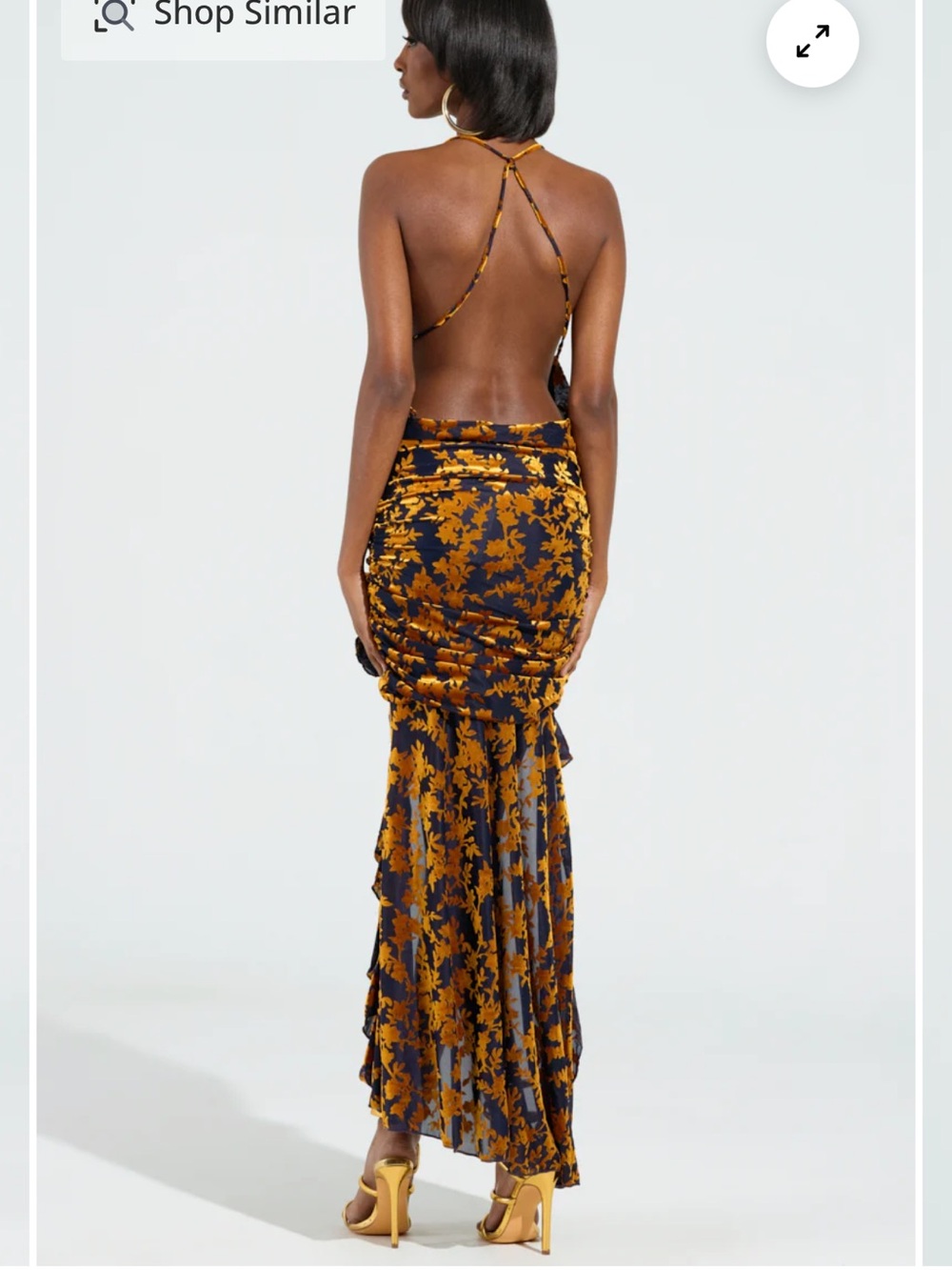 AKIRA Gold & Dark Navy Floral Backless Slip Dress - Picture 6 of 8